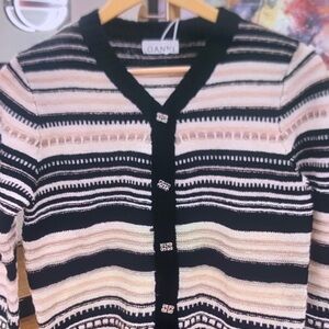 Ganni Black and Cream Striped Sweater